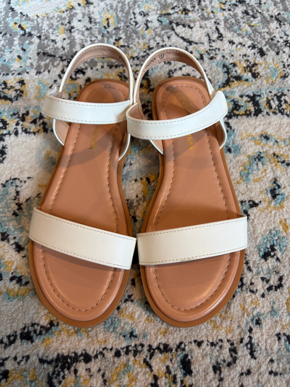 PANDANINJIA Gina Girls White Flat Ankle Strap Dress Sandals Size 4